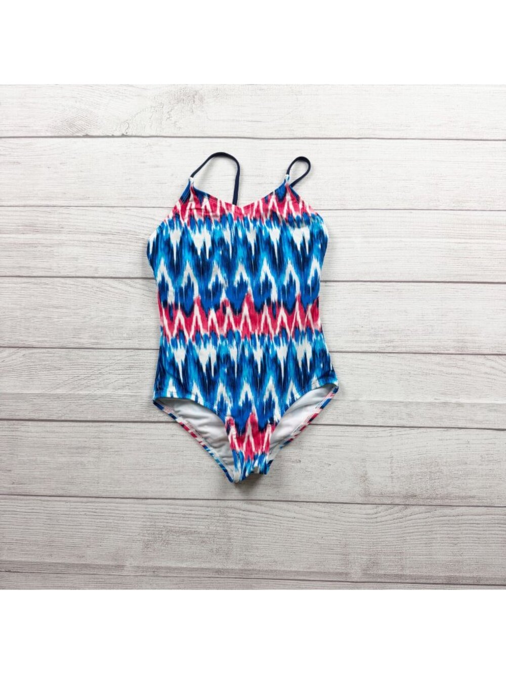 Kanu Surf Girls Swimsuit Zigzag Tie Dye Print One Piece Blue Red 8